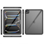 Heavy-duty waterproof iPad Pro 11 case with clear panels and shoulder strap.