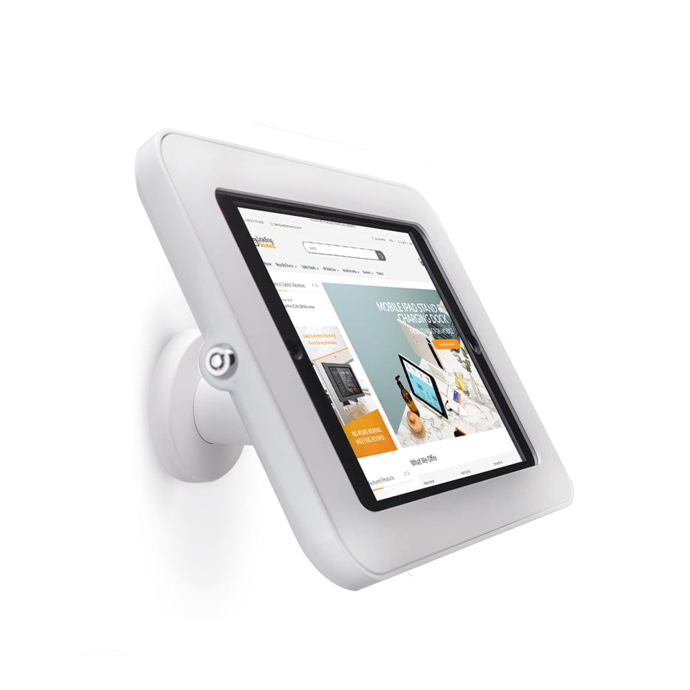 Microsoft Surface tablet securely installed on Tab Secure Wall Mount with hidden cabling and flexible tilt.