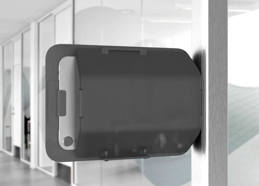Heckler Side and Front Mount options to suit different mullion glass positions in meeting rooms.