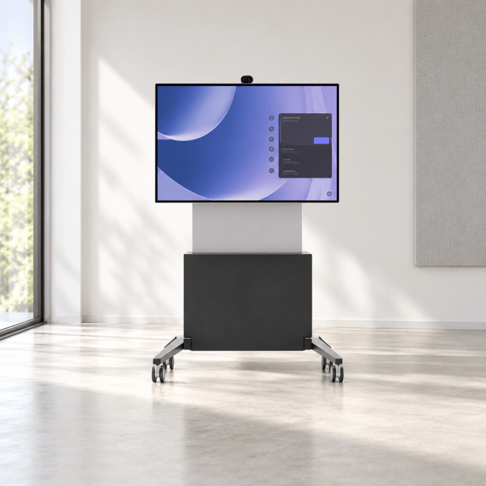 Mobile TV trolley in modern workspace