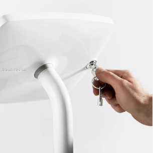 Professional iPad floor stand with adjustable height and robust base for high-traffic environments