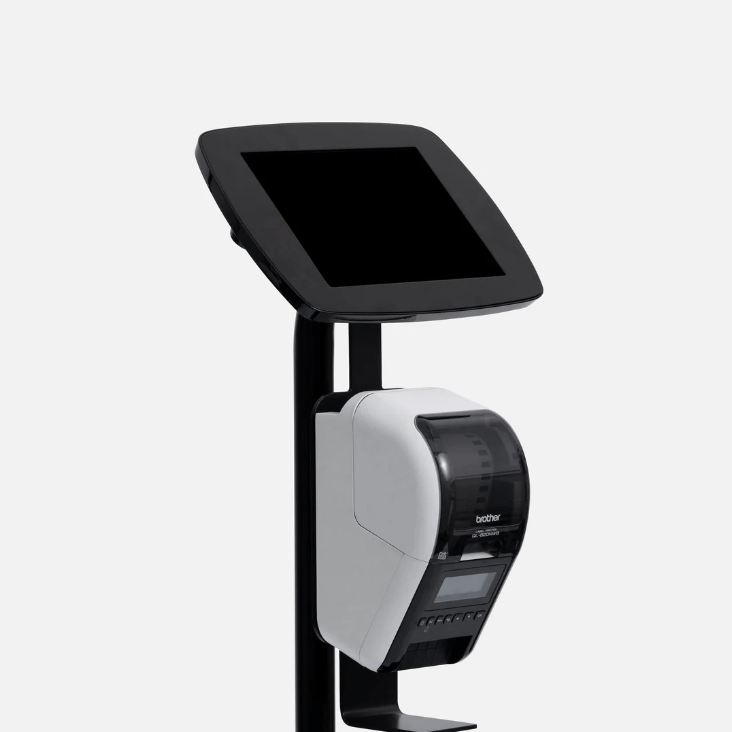 Bouncepad iPad Floor Stand iPad 11.0 11th Gen / Black / Exposed Front Camera and Home Button Elevate + Brother Printer Mount - iPad