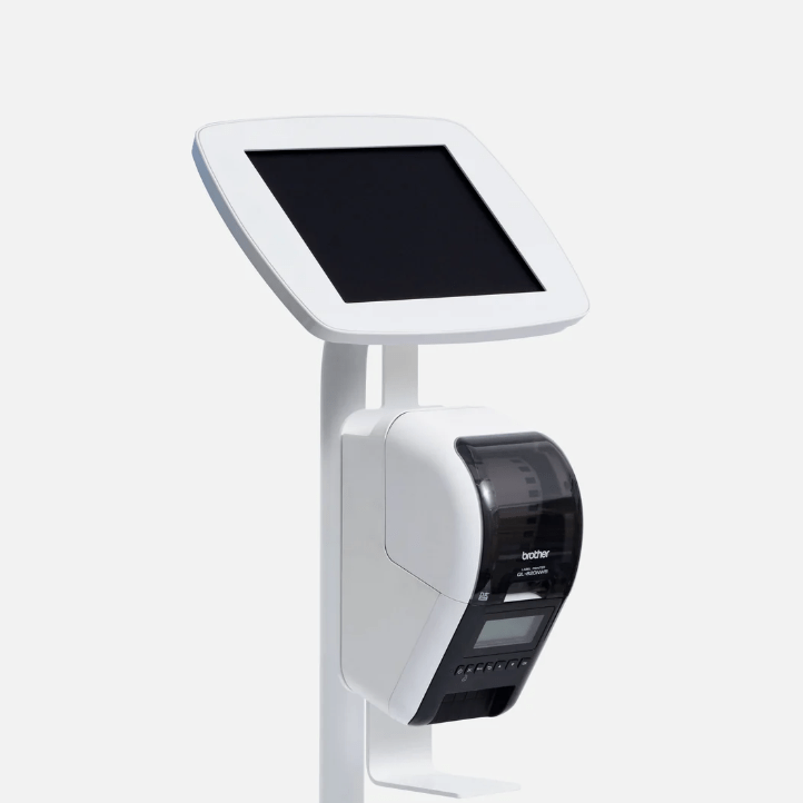 Bouncepad iPad Floor Stand iPad 11.0 11th Gen / White / Exposed Front Camera and Home Button Elevate + Brother Printer Mount - iPad