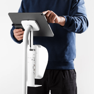 Professional tablet printer stand with height adjustment, cable management, and lockable housing