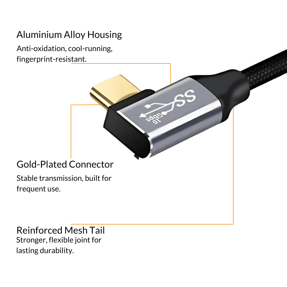 C-Link Cables & Power 0.25m length 10Gbps Gen2 Type-C USB 3.1 Male To USB-C Female Extension Data 100W Charging Right Angled Extender Cord