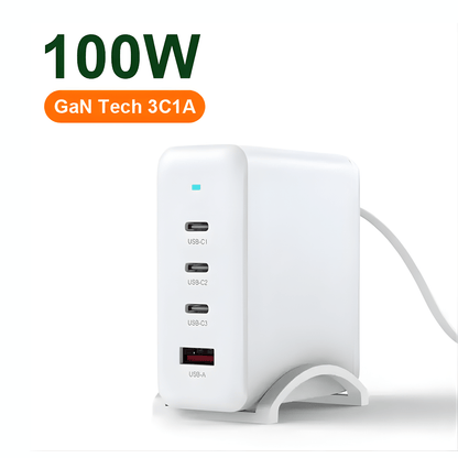 C-Link Tablet Enclosure 100W 4-Port Multi Charger (GaN USB-C PD 3.0 + USB-A QC 3.0)