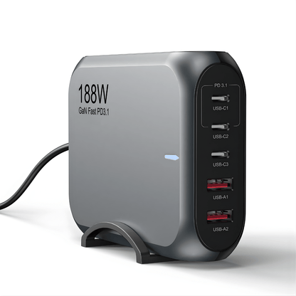 C-Link Tablet Enclosure 188W GaN Fast Charge MultiPort USB-C PD 3.1 Charger - 3x USB-C & 2x USB-A