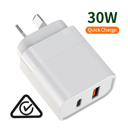 C-Link Tablet Enclosure 30W GaN Fast Charge Dual Port USB-C PD 3.0 Charger - USB-C & USB-A