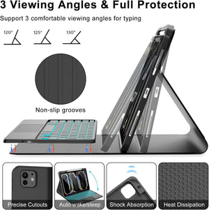 Generic - Grip Case Tablet Case Bluetooth Keyboard with Leather Folio for iPad Air 11" M2 & M3