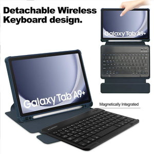 Grip Case Tablet Enclosure with Bluetooth keyboard and rotating folio for Galaxy Tab A9+ 11 (2023).