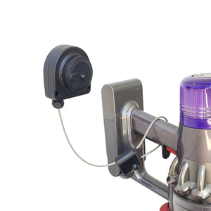 Alarming tether for securing vacuum cleaners in retail stores