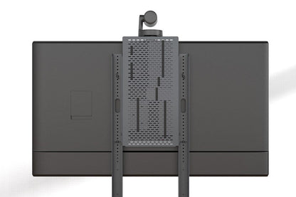 Heckler Device Panel XL mounted to AV Cart, providing secure storage for AV components and accessories.