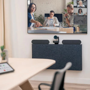 Heckler AV Credenza offers compact, clean storage for meeting room AV gear with easy maintenance access.