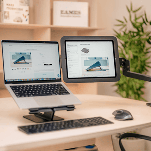 Secure iPad tripod mounting with Heckler Tripod Mount MX, ideal for video calls, content creation, and filming.