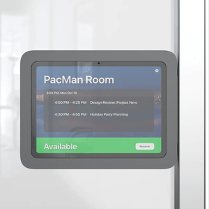 Heckler Side Mount securely holding iPad on mullion with hidden pocket for power and networking adapters.