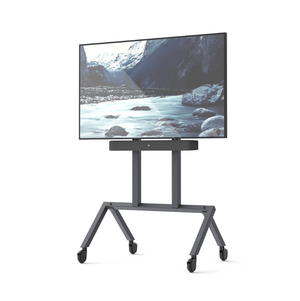 Heckler Soundbar Mount installed below display on AV Cart for professional video conferencing audio.