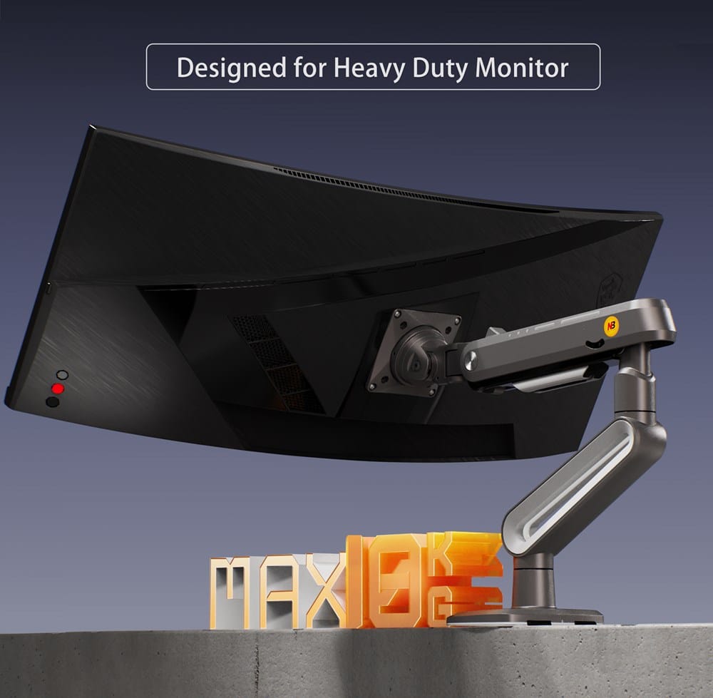 North Bayou AV Hardware Dark Grey Heavy-Duty Gas Spring Gaming Monitor Arm – 27″–50″ (18 kg)