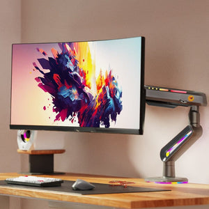 North Bayou AV Hardware Matte Charcoal Gaming Monitor Arm with RGB – 27″–50″ Screen (holds 18 kg)
