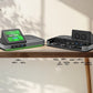 Smart desk setup with integrated cable management using Qbic BookBuddy Connect.