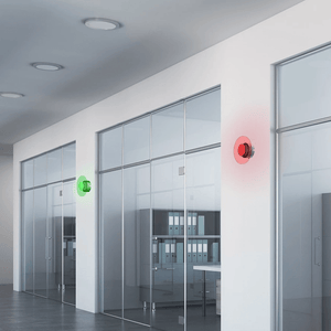 Modern design LED lamp for meeting room availability indication.