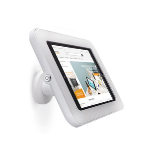 Microsoft Surface tablet securely installed on Tab Secure Wall Mount with hidden cabling and flexible tilt.