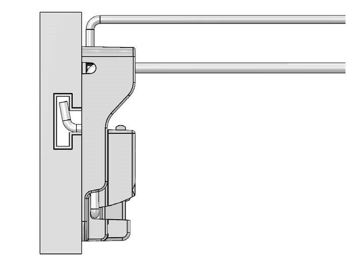 Showing of the display hook slatwall attachment with double hook from the side.