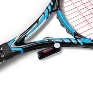 Forstag Padlock Tag securing a tennis racket with tough stainless steel arch.