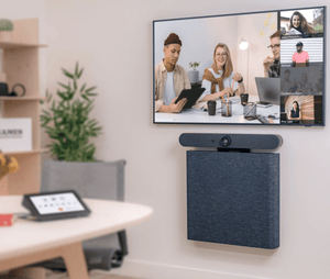 The compact Heckler AV Credenza Mini aligns with existing power and data points for seamless tech integration.