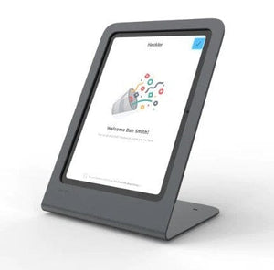 Heckler Stand Prime point-of-service stand providing full access to tablet buttons and cameras.