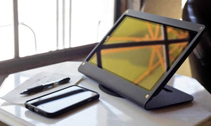 Heckler Stand Prime allowing full access to tablet buttons, cameras, and speakers, with Guided Access support.