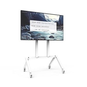 Modular and sturdy rolling AV cart designed for easy transport and seamless integration in modern workplaces.