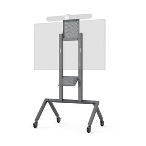 Heckler AV Cart designed for Logitech Rally Bar, supporting 50” to 75” displays with VESA 400 compatibility.