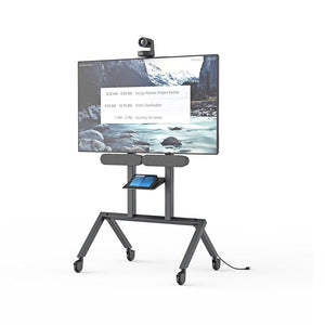 Heckler AV Cart for Logitech Rally Plus supports Rally Bar or Rally Bar Mini with 50” to 75” displays for pro-level meetings.
